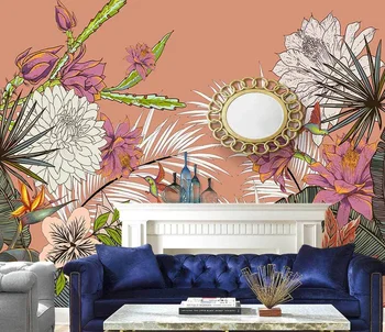 Pasirinktinis dydis tapetai tropinių augalų palmių augalų apdailos dažymo miegamasis apdaila, tapetai, freskos 3d tapetai sienos