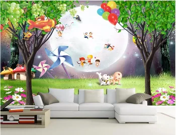 Pasirinktinius nuotraukų freskos 3d tapetai nuotrauką Vaikų žaidimų parkas mėnulis medžio dekoro tapybos 3d sienos freskos tapetai, sienų ir 3 d