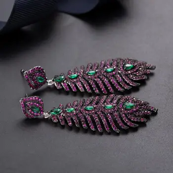 prabangūs, aukštos kokybės violetinė su žalia kubinis cirkonis odos formos lašas auskarai moterims vestuvių nuotakos šalis