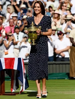 Princesė Kate, Naujas Dizainerio Mados Vasaros Aukštos Kokybės Moterų Derliaus Elegantiškas Įžymybė Šalies Dot Spausdinti Trumpas Rankovės Midi Suknelė
