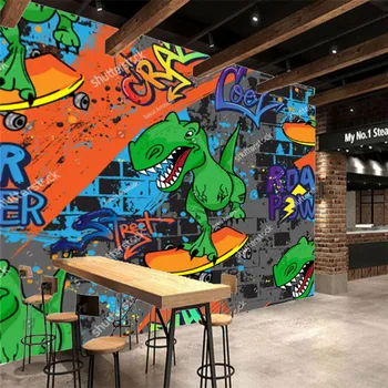 Ranka pieštas Dinozaurų Pramonės Apdaila, Tapetai Riedlentė Doodle Grafiti Meno KTV Baro Fono Sienos Dokumentų Freskos 3D
