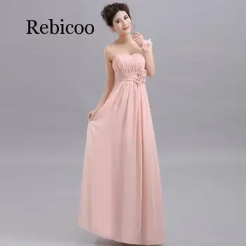 Rebicoo Apynasrio kaklo Nėrinių Šifono Purpurinis rožinis Šampanas Bridesmaid Dresses Ilgai didmeninė Užsakymą vestuves Gėlių suknelė