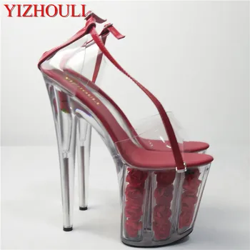 romantiška crystal red rose nuotaka vestuvių batai 20cm itin aukšti kulniukai platformos basutės cos 8 colių didelės Kristalų batai