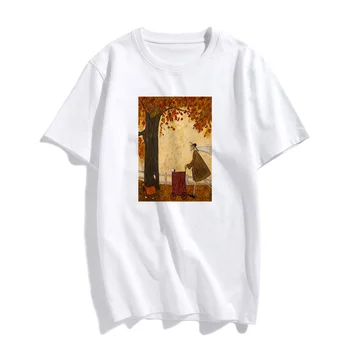 Sam Toft Seną Dviratį Šuo Amerikos Abstrakčių Moterų marškinėliai Kawaii Trumpas Rankovės Harajuku Grafinis T-shirt Femme Drabužiai