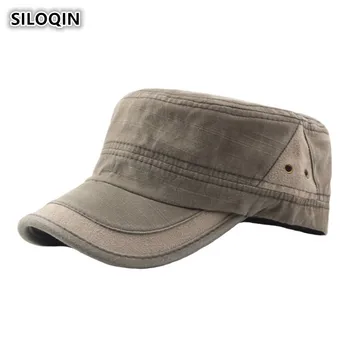 SILOQIN Reguliuojamo Dydžio vyriški Skalbti Retro Medvilnės Audinio Karinės Kepurės Derliaus Flat Top Kepurės Vyrams Snapback Prekės Kepurės Snapeliu