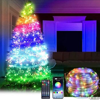 Smart APP Led Pasakų String Žibintai 50/100Leds RGB Muzikos Sinchronizavimo Sidabro Vielos Kalėdų Eglutės Girliandą Šviesos Vestuves Atostogų Dekoras