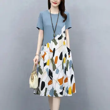 Sulaužytų gėlių didelio dydžio suknelė moterų vasaros 2021 naują laisvo stiliaus užsienio stiliaus plonos medvilnės sujungimas sijonas