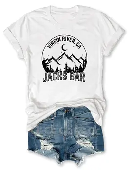 Teeteety Moteriški Aukštos Kokybės 100% Medvilnės Mergelės Upės Jack Baras Print O-kaklo marškinėliai