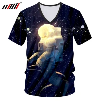 UJWI Viršuje V Kaklo Vyrams Harajuku 3D Skaitmeninio Spausdinimo Žvaigždžių Žvaigždės Marškinėlius Astronautas T-Shirts Hombre Hip-Hop Streetwear Atsitiktinis Undershirt