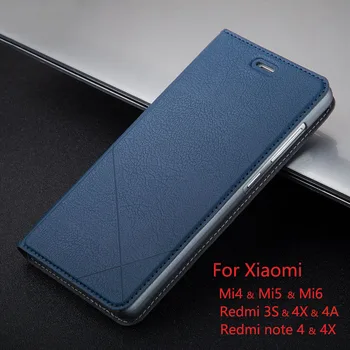 Už Xiaomi Mi 4 Mi 5 Ir Mi 6 Redmi 5 Plius 3s 4x 4 Pro 4A Redmi 4 Pastaba 4X 5A Odinis dėklas Mados PU Flip Cover Kortelės Lizdas Stendas