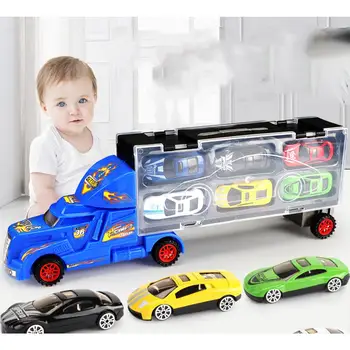 Vaikai Nešiojamų Konteinerių Automobilių Žaislas Inercinės Lydinio Mažų Automobilių Saugojimo Rinkinys Su Skaidrių Kelio Modelis Žaislas Automobilis