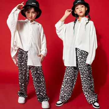 Vaikams Hip Hop Šokių Drabužių, Negabaritinių Marškinėliai Topai Leopard Kelnes Rodyti Džiazo Komplektus Mergaitės Berniukai Kostiumas Dėvėti Drabužiai