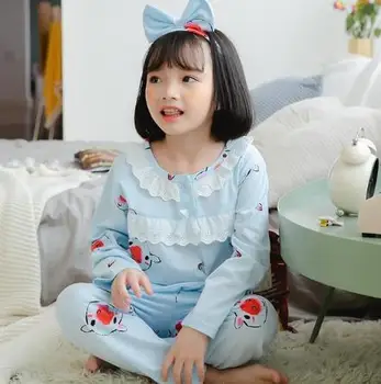 Vaikų drabužiai nustatyti mergaitės miego drabužius pakrautas merginos medvilnės animacinių filmų paprasta mados rudens-pavasario pižama komplektas