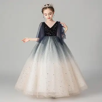 Vaikų Mergaičių V Apykaklės Gimtadienio Vakarą Šalies Princesė Kamuolys Suknelė Purus Suknelė Gėlių Vaikams Mergaitėms Vestuvių Ilga Suknelė Vestido K274