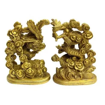 vario Kinijos rankų darbo žalvario Geomantics fengshui pasisekė statula - dragon & phoenix Biuro ir namų apdaila