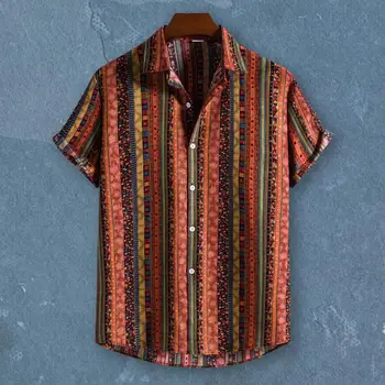 Vasaros Viršūnes Dryžuotas Spausdinti Vasaros Marškinėliai Atvartas Havajų Stiliaus Marškinėliai Vyrams