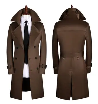 Vyrai tranšėjos paltai laisvalaikio verslo žmogus, ilgi paltai vyrams drabužius slim fit paltas ilgomis rankovėmis pavasarį, rudenį korėjos rudos spalvos S - 5XL
