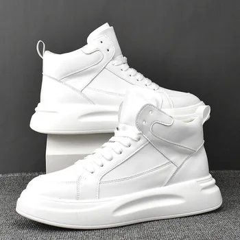 vyriški laisvalaikio platformos batai suvarstomi balti bateliai tendencija gražus natūralios odos įkrovos gatvės stiliaus kulkšnies botas masculinas sportbačiai