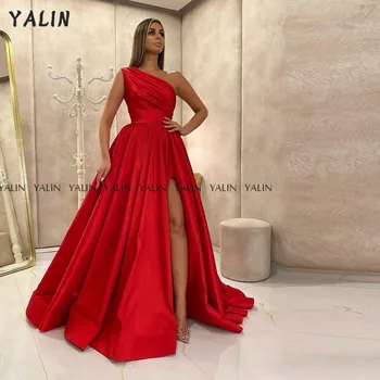 YALIN Išskirtinį-line vakarinę Suknelę Vienos Pečių Valyti Traukinio 2022 Ponios Slim Su Rankovių Satino Išaugo Suknelė