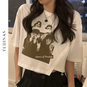 Yedinas Vasaros Marškinėliai Moterims Trumpomis Rankovėmis Atsitiktinis Palaidų Spausdinti Grafinis Tees Hip-Hop Pasėlių Viršuje Korėjos Stiliaus Marškinėliai, Femme 2021