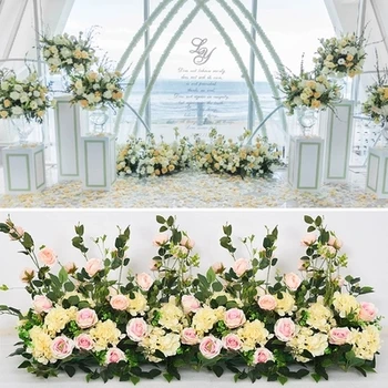 šampanas Vestuvių Pavillion Gėlių juostelėmis aikštėje gėlių vainiko eilės Vestuvių Dekoravimas 80cm ilgio eilėje gėlių runner grindų dekoras