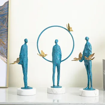 Šiuolaikinės Abstraktus Mėlyna Simbolių Aukso Paukščių Skaičius Metalo Statula Home Hotel Marmuro Vaikų Kambario Dekoro Objektų Office Skulptūra Dovana