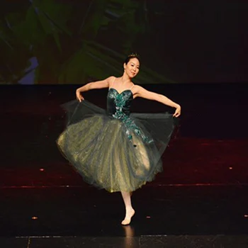 Žalia Giselle Baleto Šokių Ballerina Ilgai Romantiškas Baletas Tutus Suaugusių Mergaičių Coppélia Scenoje, 